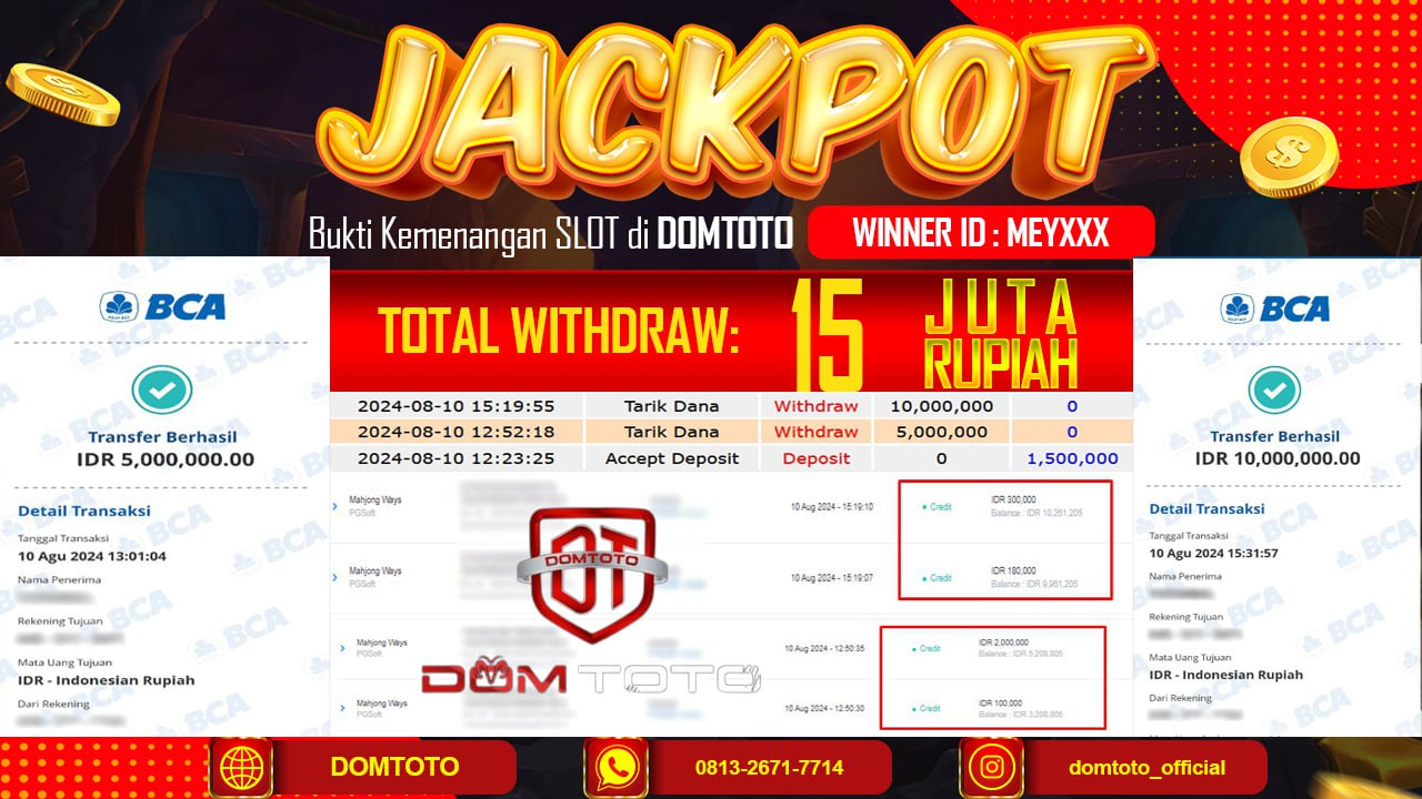 JACKPOT SLOT PG SOFT MAHJONG WAYS  10 AGUSTUS 2024